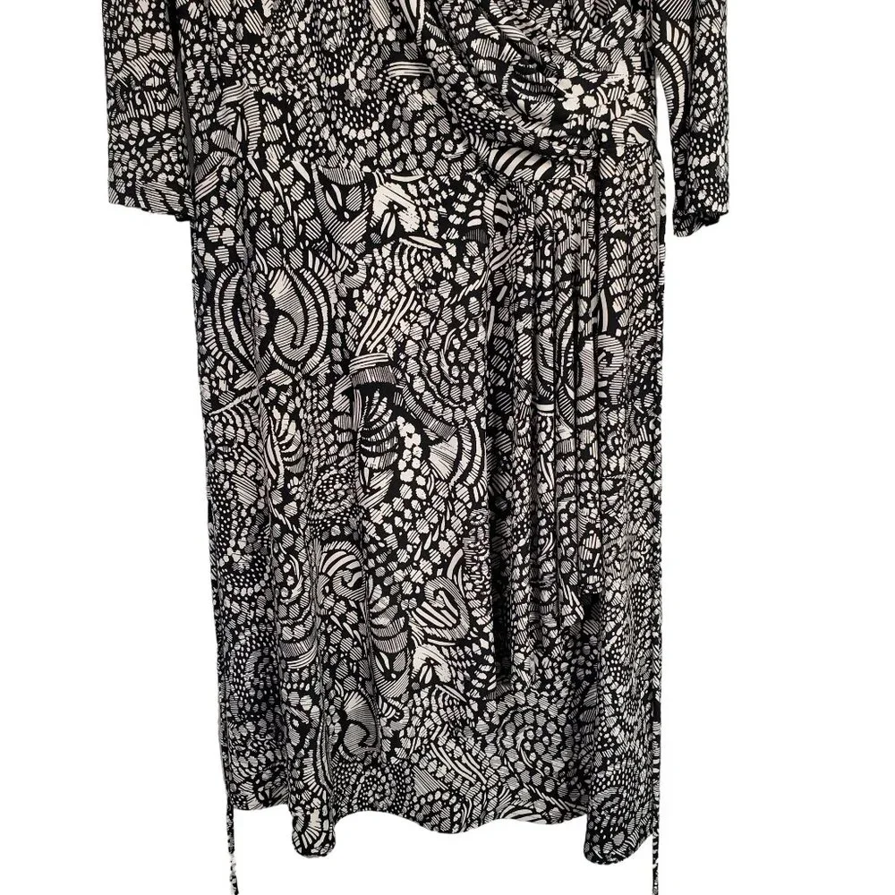 Chaps NWT Size XL Dress Jersey Knit Midi Stretch Faux Wrap Belt Abstract Black - Picture 5 of 12